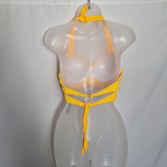 Tempt Me Bikini Halter Top Vibrant Yellow Twist Front Padded Retro Pinup Medium - Picture 7 of 10